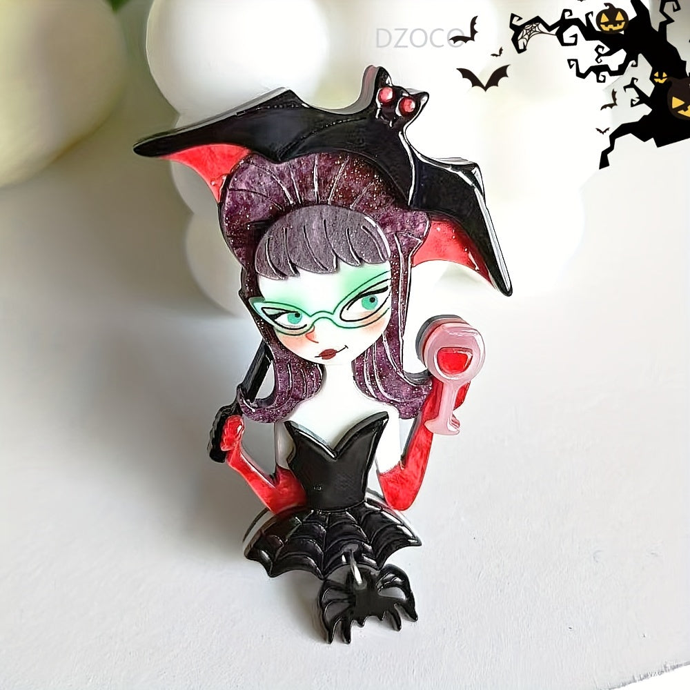 Retro Punk Acrylic Brooch Pins Halloween Icons Pumpkins Skeletons Bats Quirky Cartoon