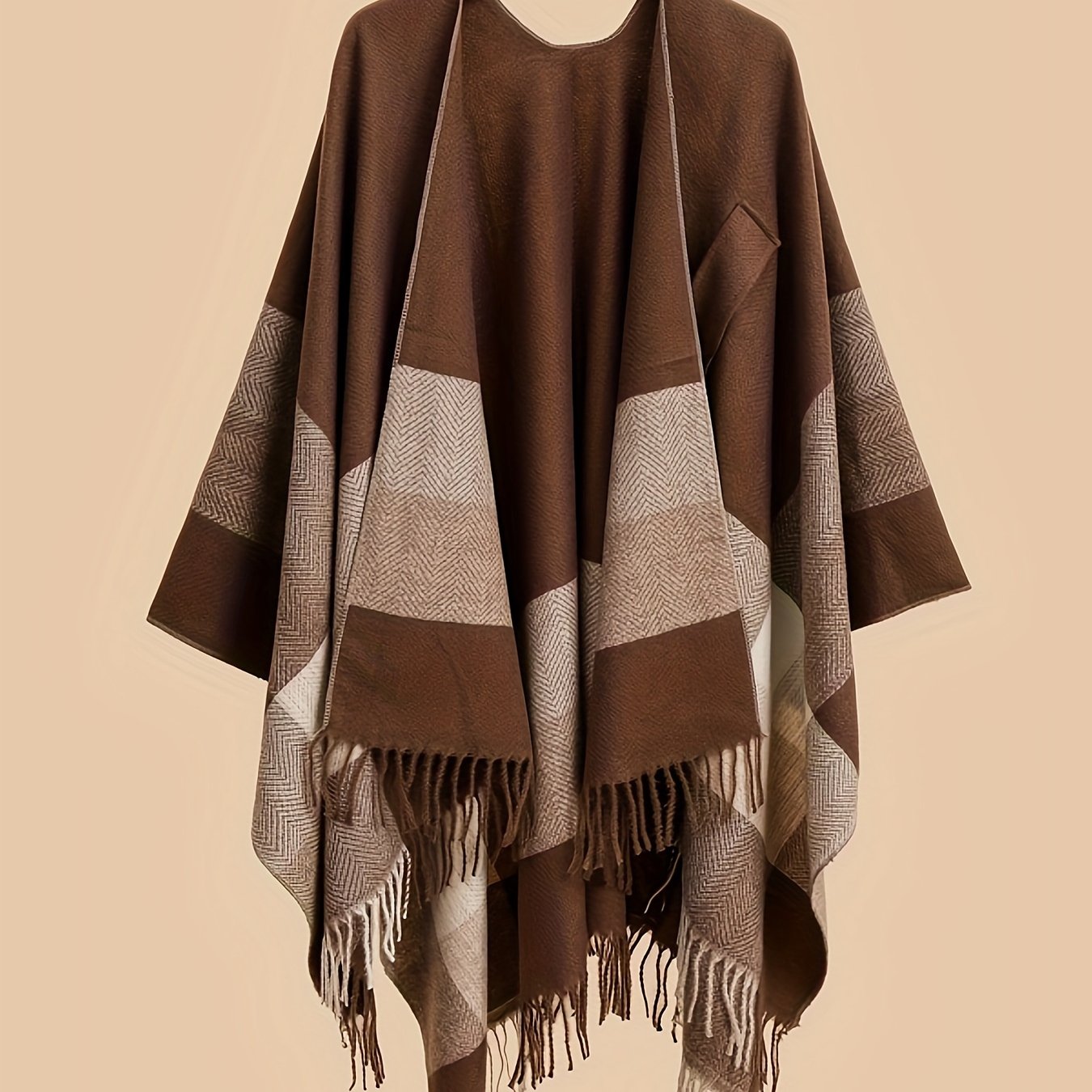 Plus-Size Open-Front Fringe Shawl Cardigan Casual Cape Sweater for Autumn Winter