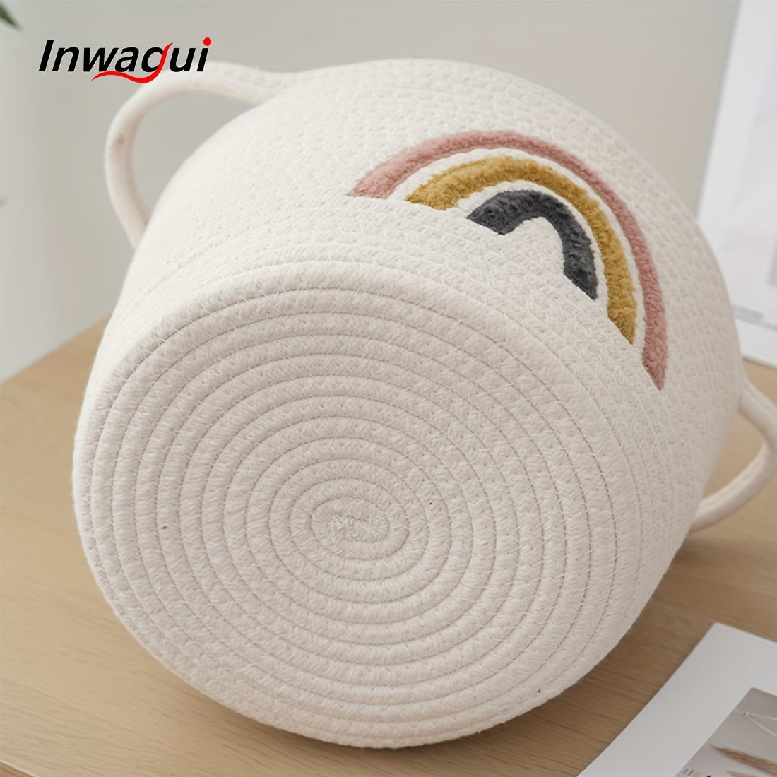 cesta de almacenamiento de cuerda arcoíris 20x25cm blanca para guardería, dormitorio, sala de estar organización