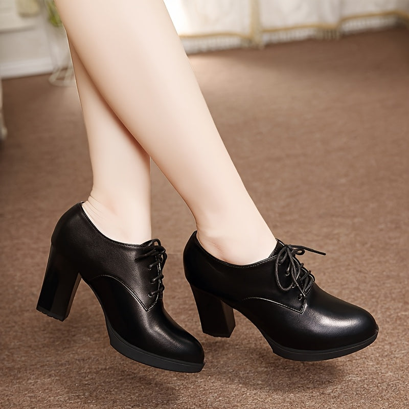 Women's Chunky Heel Round Toe Pumps Black Synthetic Block Heel Dress Shoes