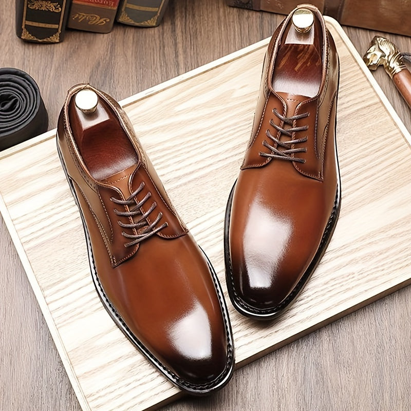 Мужские кожаные дерби-туфли однотонные с простым носком, нескользящая резиновая подошва, шнуровка, повседневные деловые