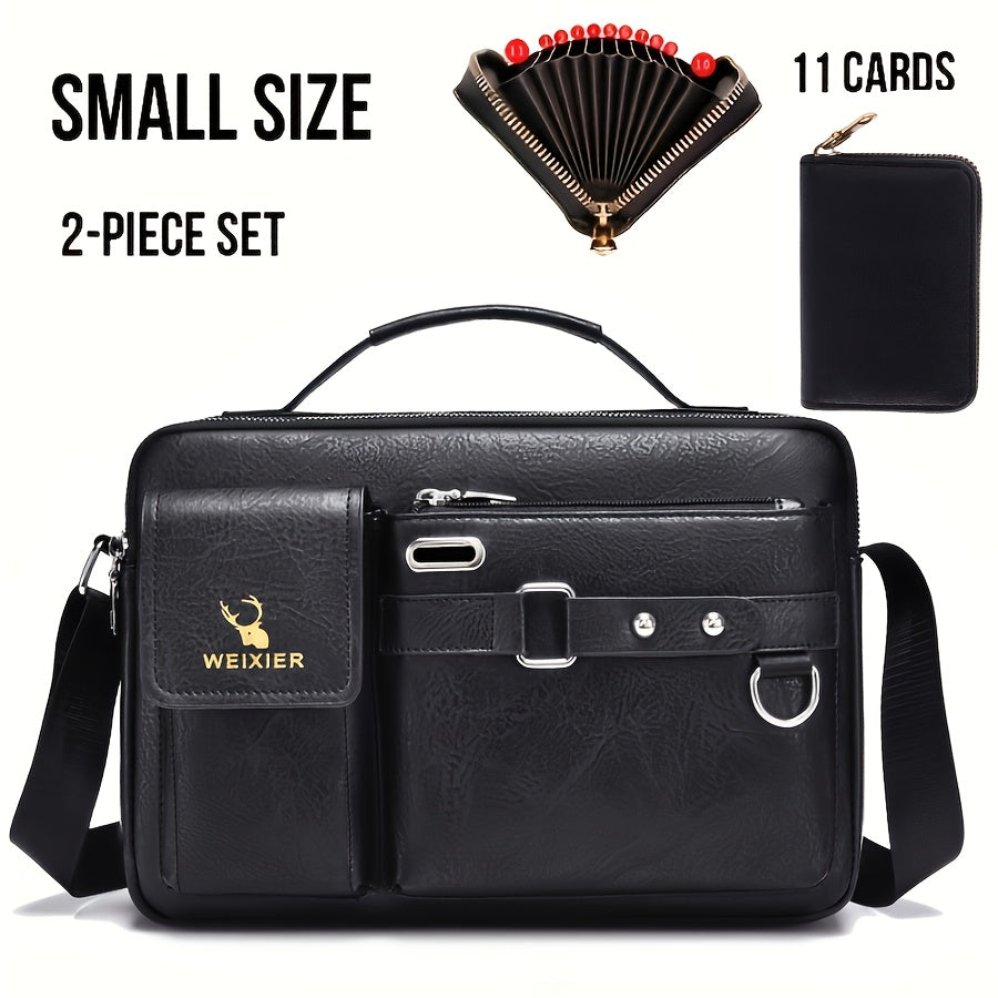 Shoulder Bag Set Includes Satchel Casual Bag and Card Holder Wallet PU Material for Going Out