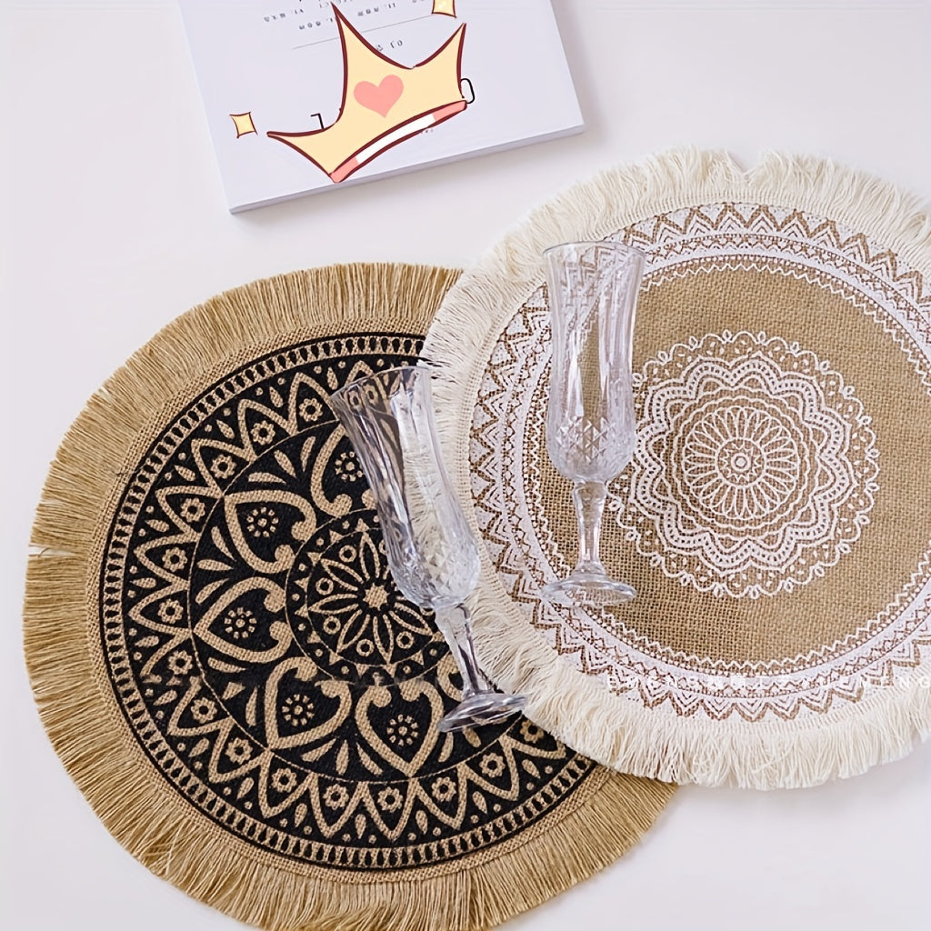 Set of 4 Boho Jute Placemats for Home Decor and Parties Wild Pattern Table Mats Vase Props