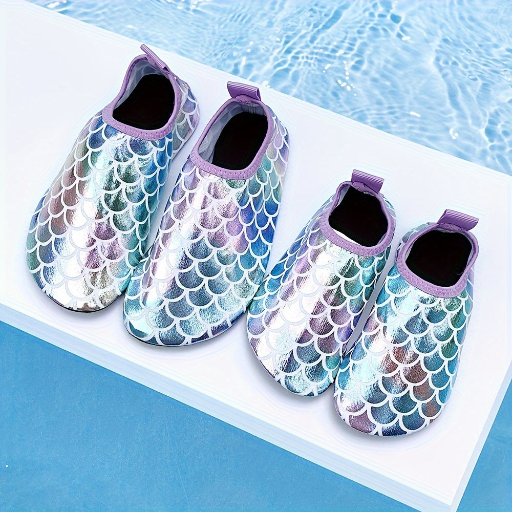 Girls' Mermaid Scale Aqua Socks Slip-On Water Shoes for Beach Pool Outdoor Activities