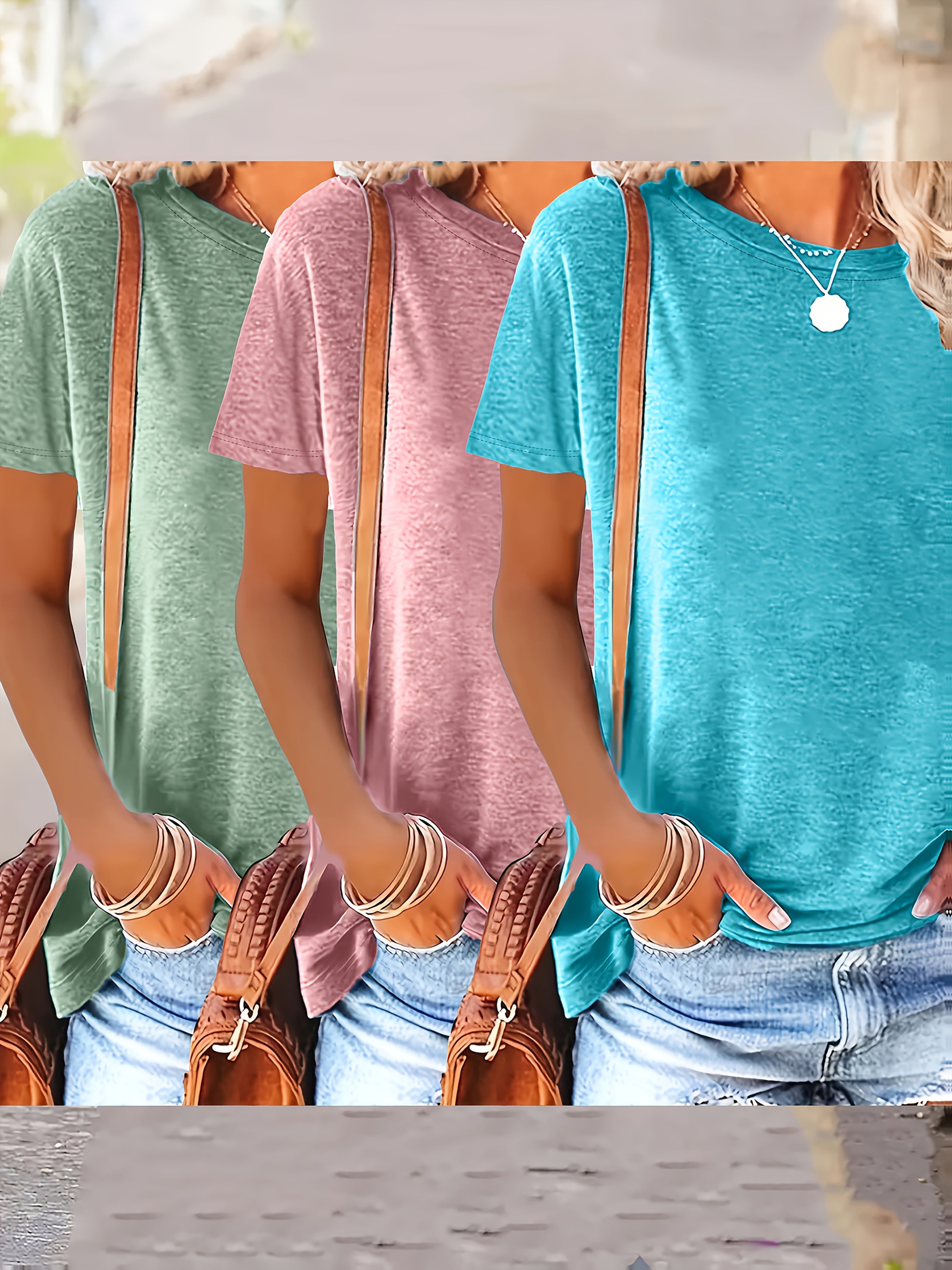 Women's Short Sleeve T-Shirts Soft Rayon-Spandex Summer Gift Pack in Mint Green Lavender Blue