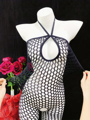 Ayollar uchun ichki kiyimlar bodi-stoking ochiq qovurg'a shaffof qoplamali, kattaroq o'lcham