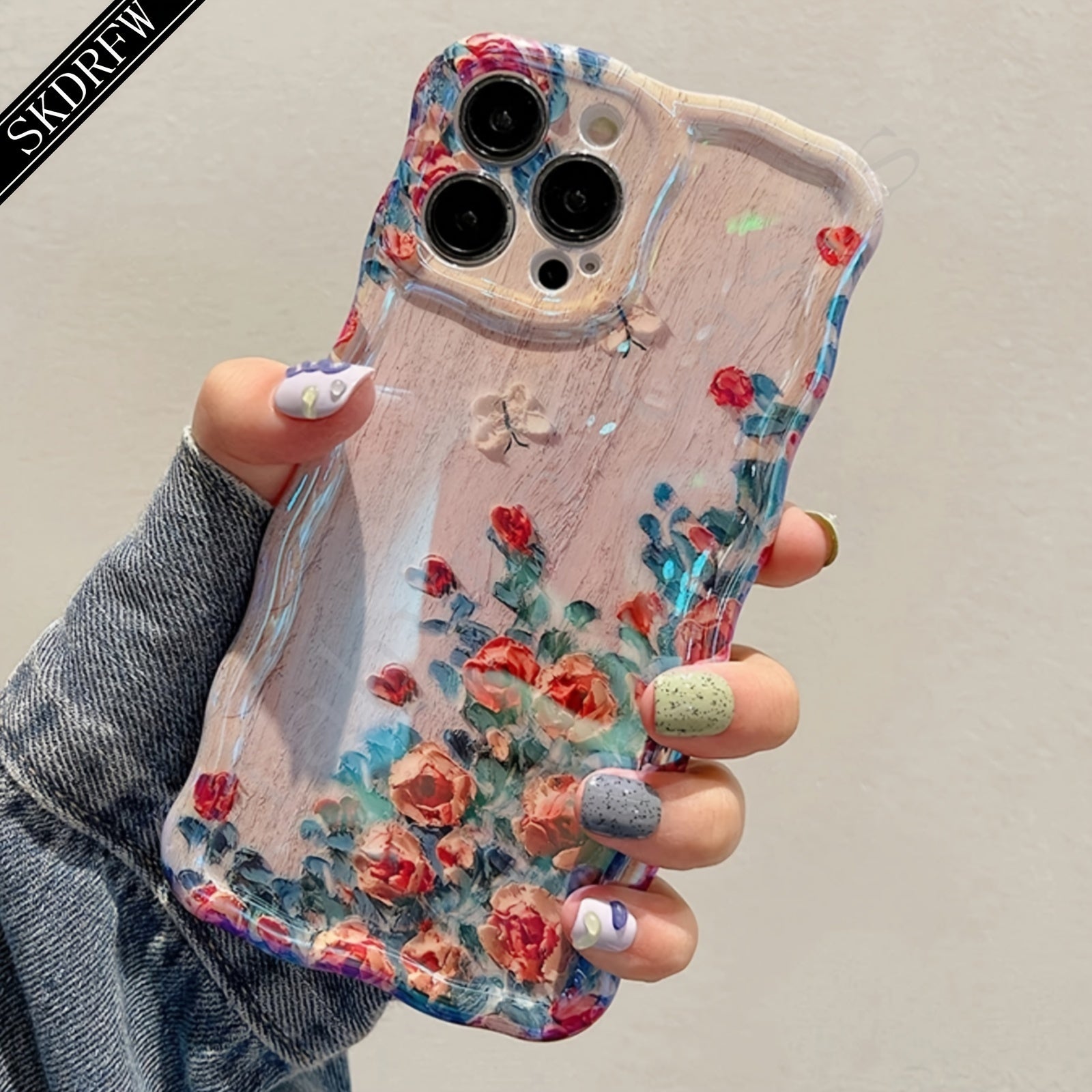 Luxury Laser Blue Light Flower Phone Case for iPhone 11-15 Pro Max TPU Protective Edge