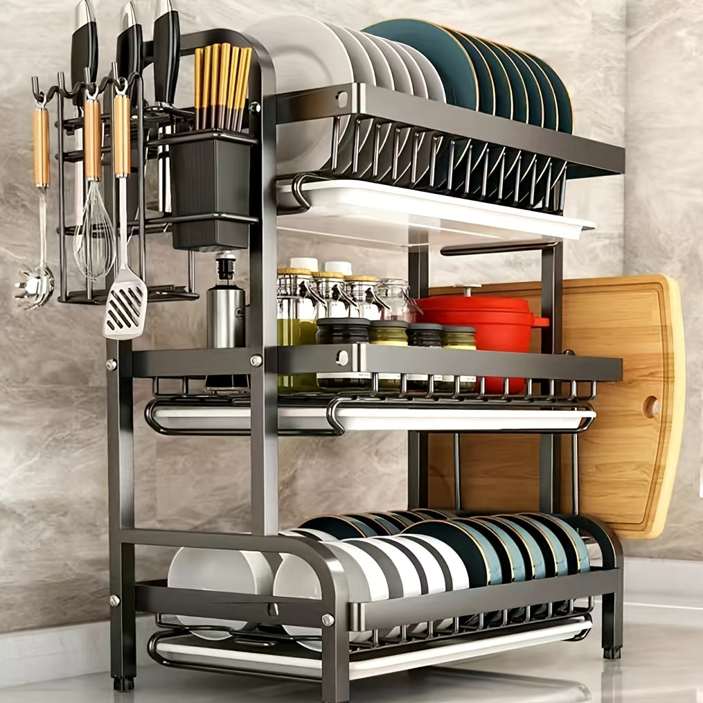 High-Quality Carbon Steel Anti-Rust Three-Layer Utensil Storage Rack for Kitchen