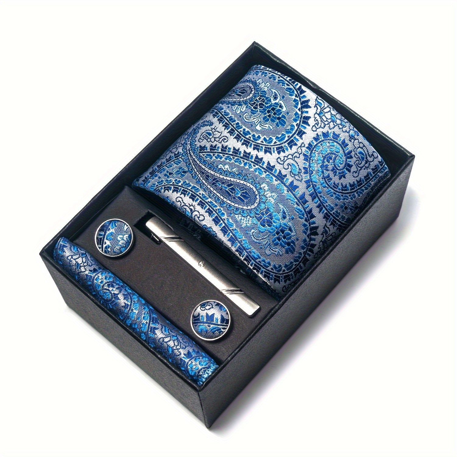Conjunto de corbata para hombre con pañuelo y gemelos para bodas y regalos, longitud de la corbata 7.5 cm