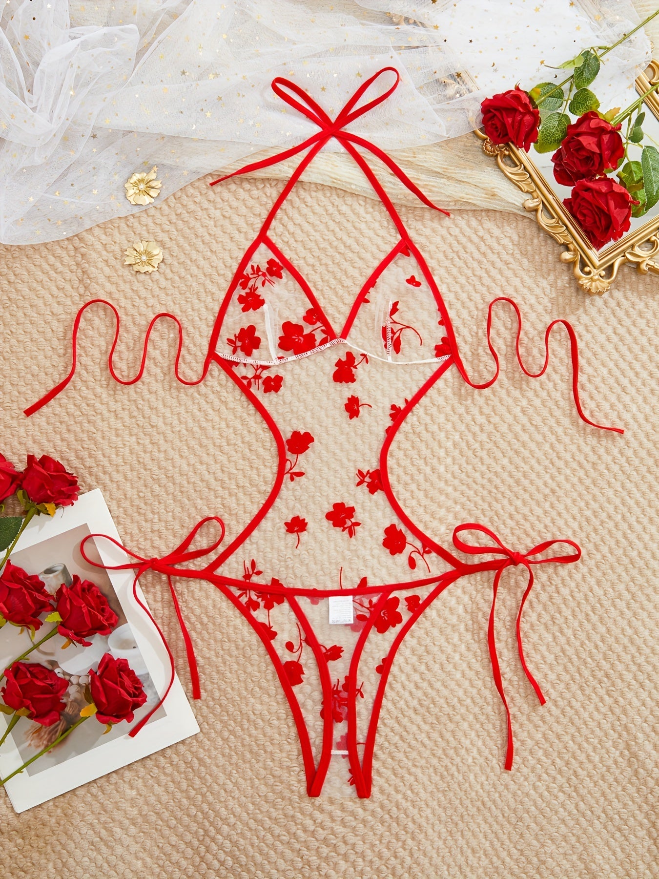 Ayollar uchun toza tarmoq fleys lingerie bodi kostyumi.