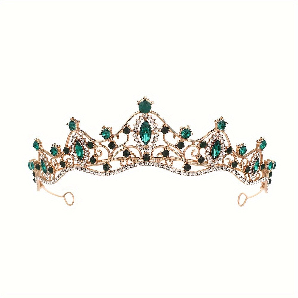 Diadema de princesa de metal para mujer con corona de cristales verdes, accesorio para el cabello de novia para bodas