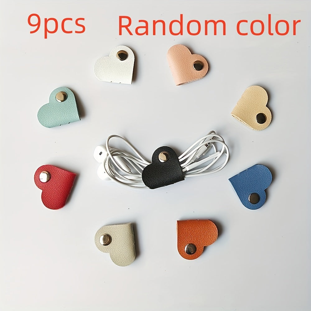 Heart-Shaped PVC Leather Cable Organizer Set for Headphones and Charging Cords