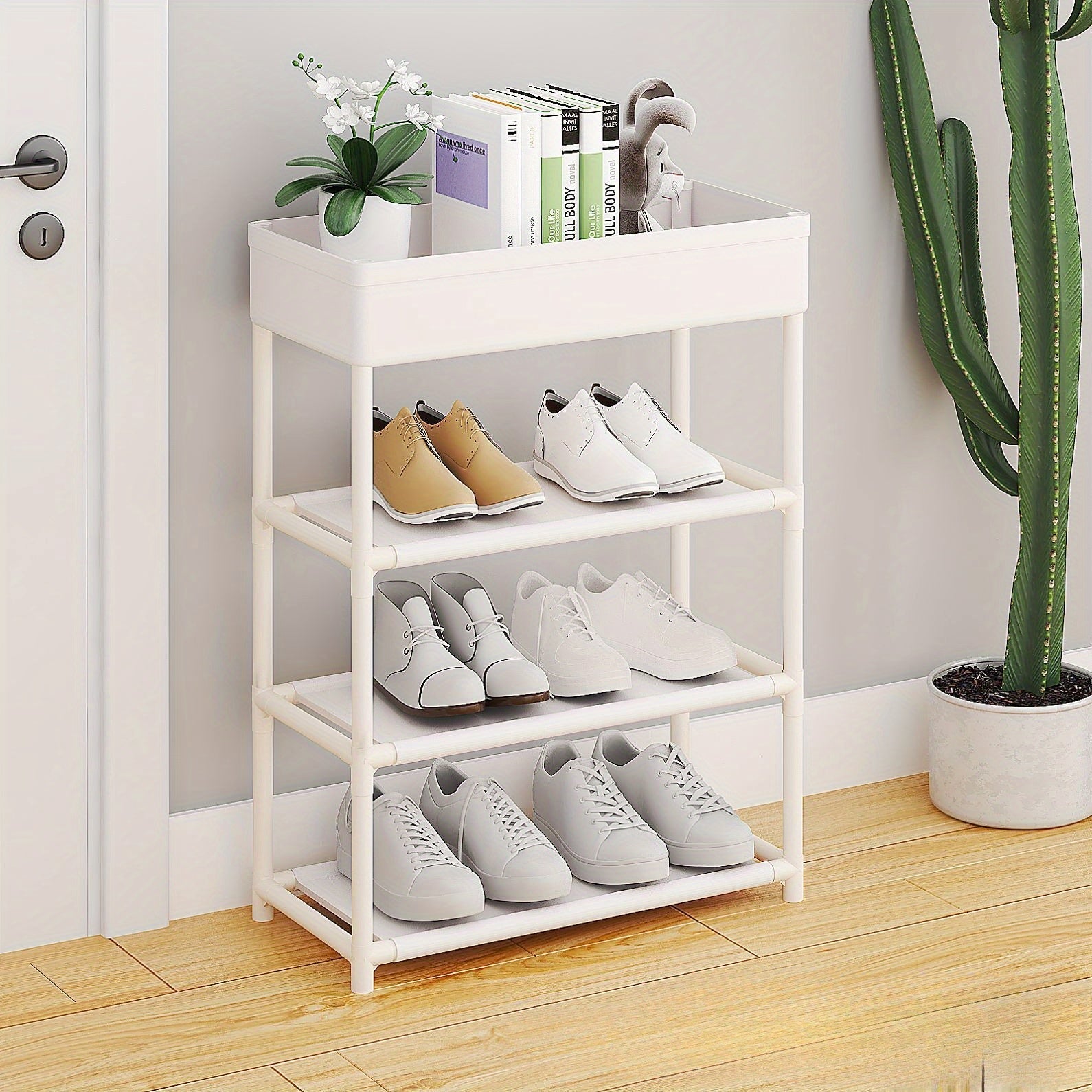 Floor Standing Shoe Rack Organizer Sturdy Plastic Space Saving Entryway Closet