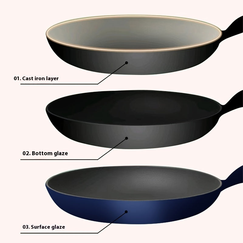 Cast Iron Skillet 26cm Non-Stick Flat Bottom Saute Pan with Handle