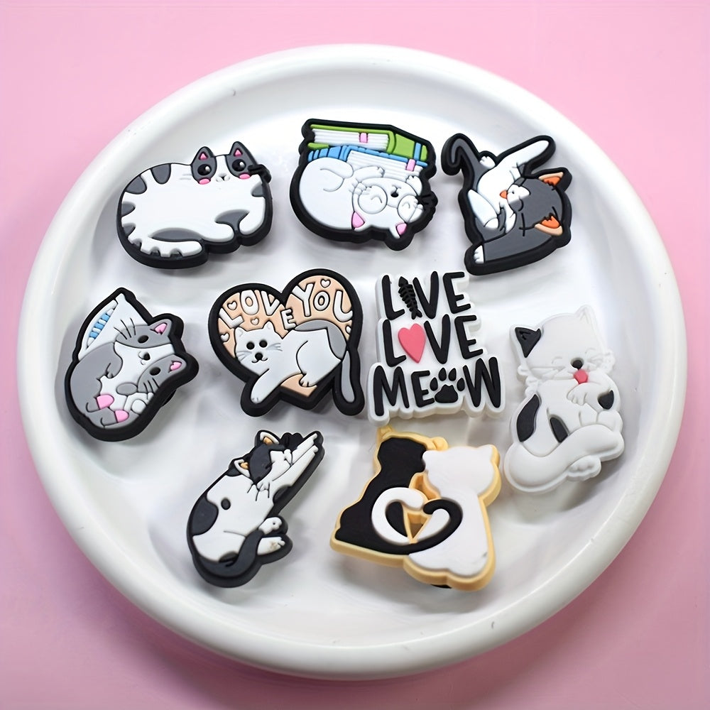 16pcs Cat Shoe Charms Set Colorful Cartoon Cat Poses for Clogs Sandals