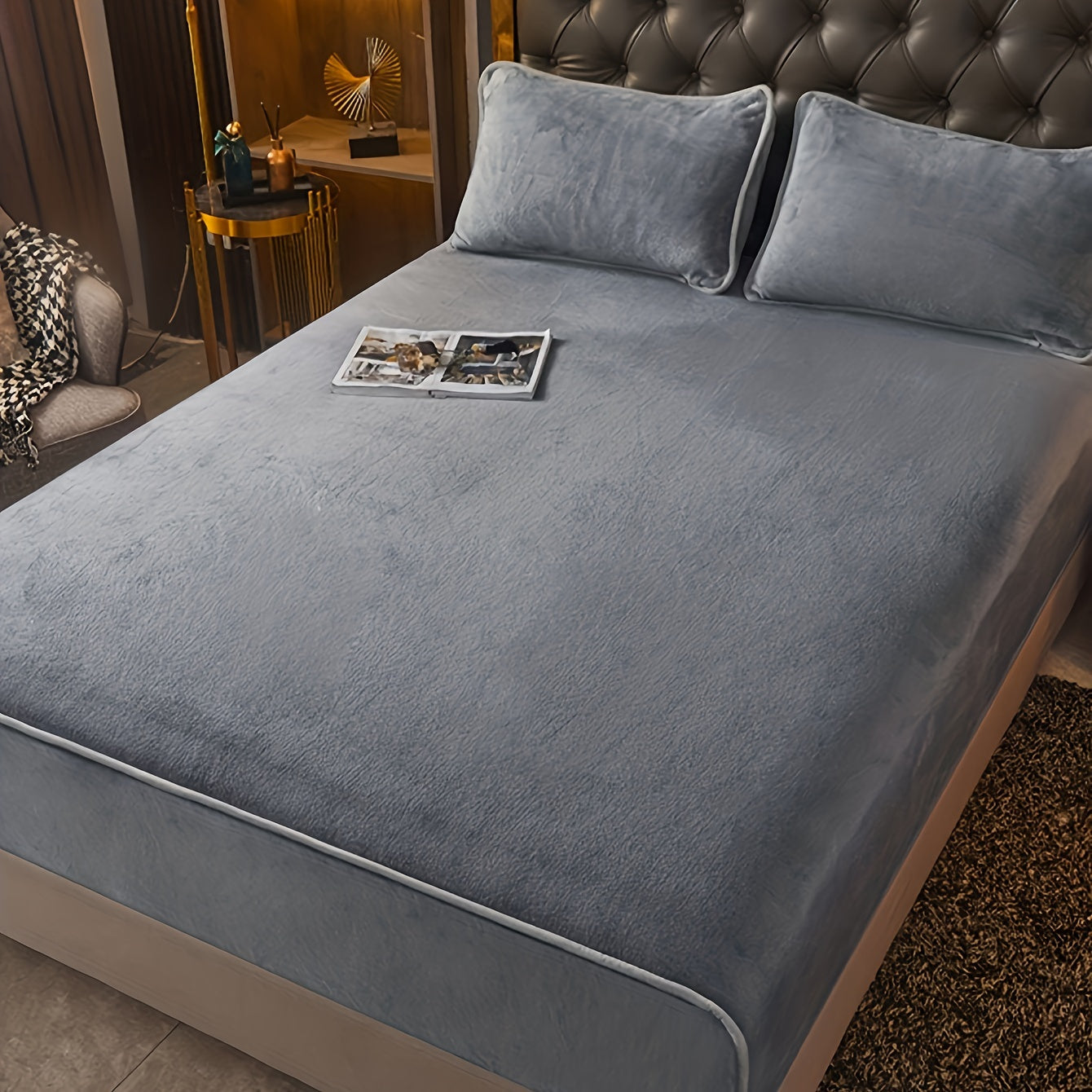 Fleece Solid Color Fitted Sheet for Bed Winter Warm Non-Slip Deep Pocket