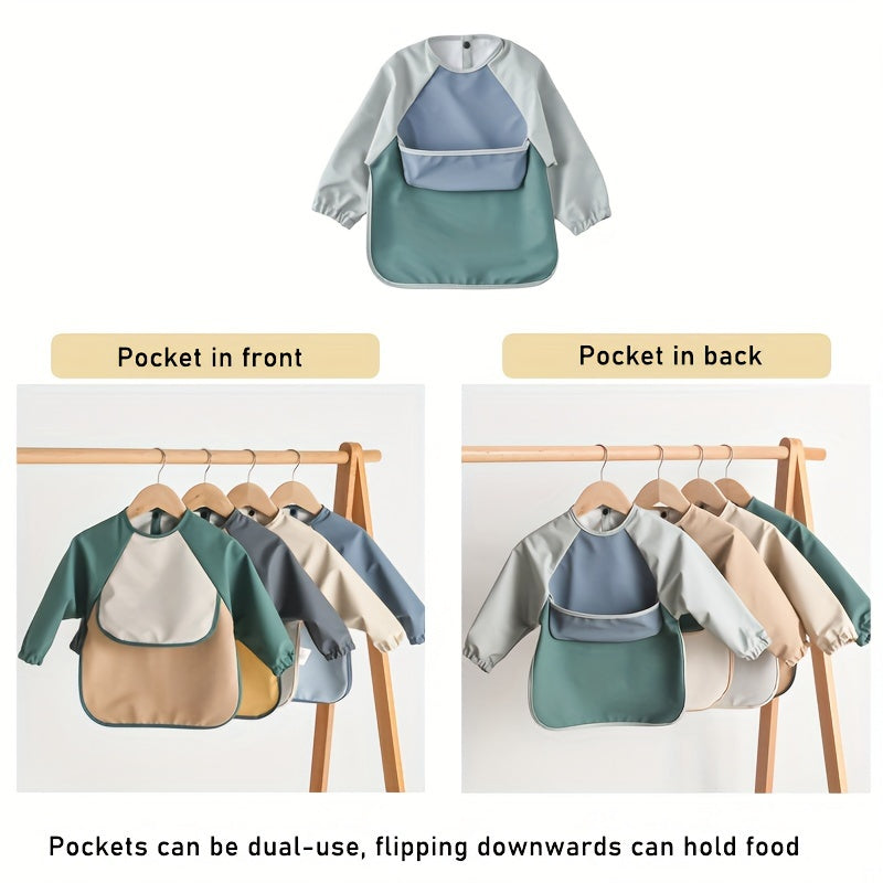 Baby Bibs Waterproof Long-Sleeved Smock Set Soft PU Material for Holiday Gifts