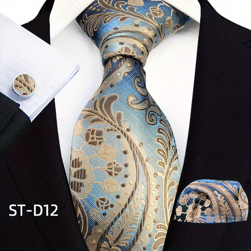 Men's Three-Piece Suit Set with Paisley Tie Pocket Towel and Cufflinks
