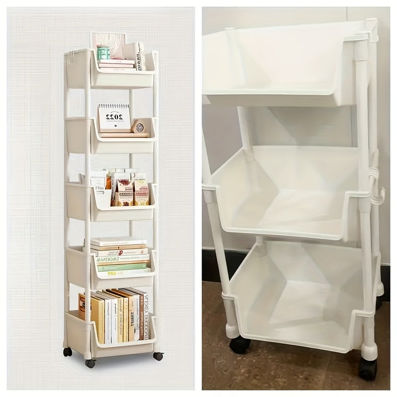 5-Tier Plastic Storage Organizer Rack with Hanging Hooks for Kitchen Office