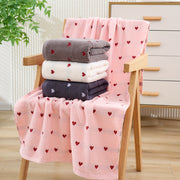 Heart Pattern Cotton Bath Towel Absorbent Quick-Drying Soft Thick for Home Bathroom