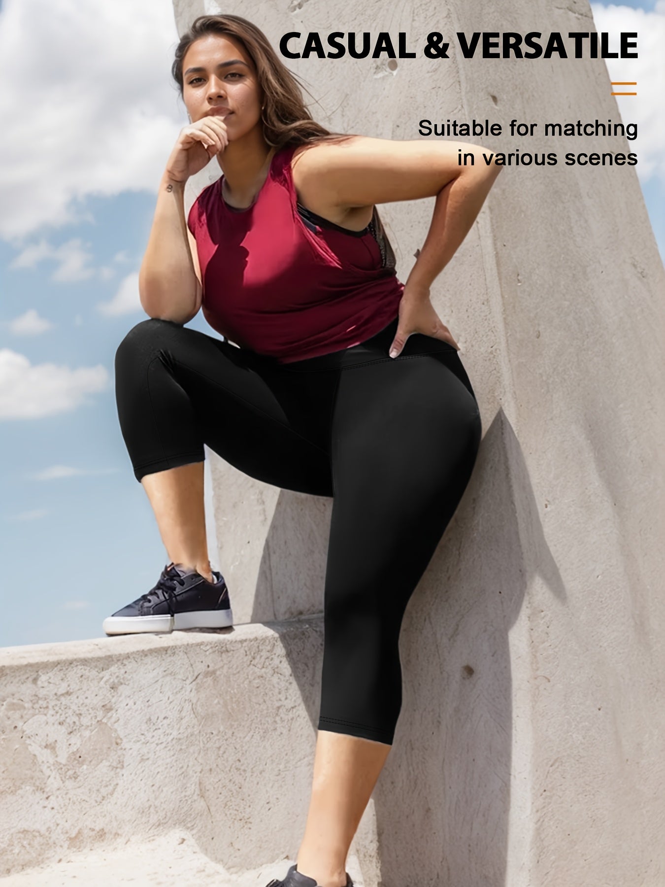 Plus Size Women's High-Waist Butt-Lifting Capri Leggings Heather Gray Stretchy Athletic