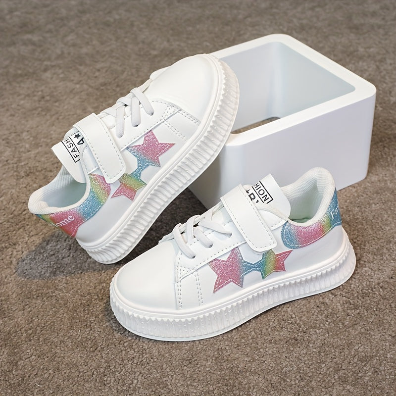 Girls' Star-Embellished Low-Top Sneakers for Comfort and Non-Slip Support All-Season