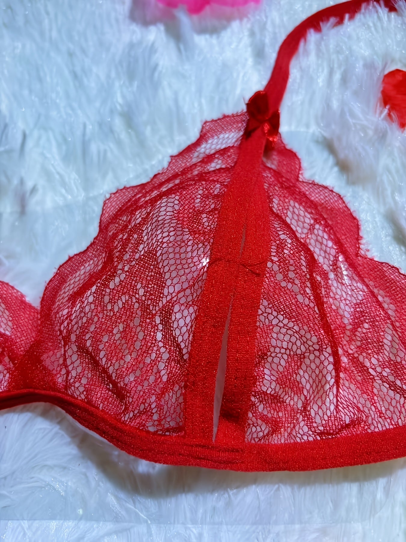 Women's Floral Lace Lingerie Set Triangle Bra and Open Crotch Thong