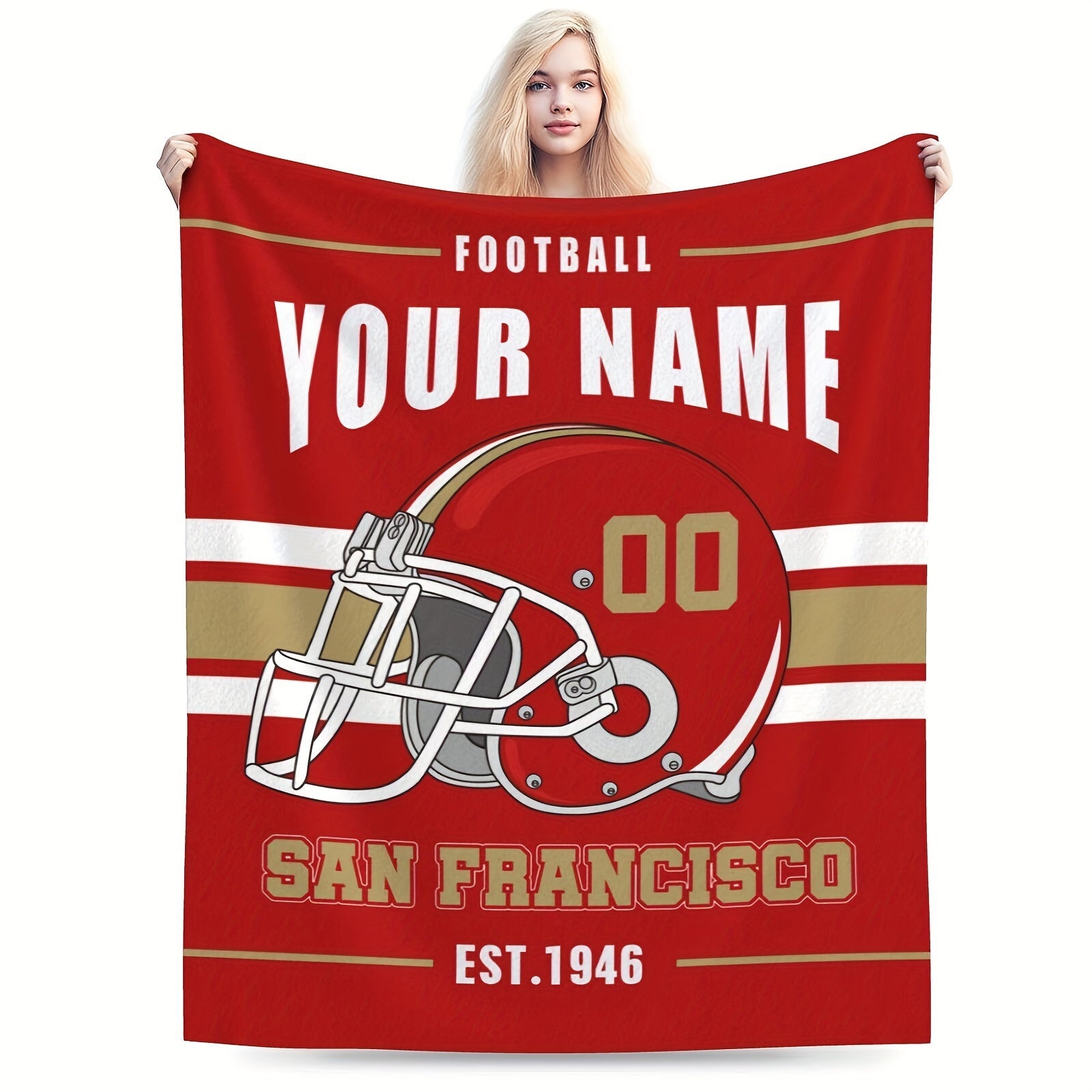 Personalized San Francisco Football Blanket Custom Name Throw for Bed Sofa Cozy Flannel