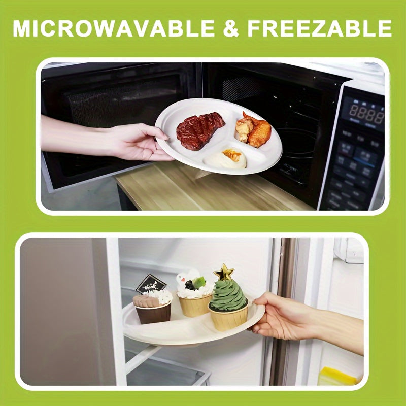 Set of 50 Biodegradable Disposable Paper Plates 9/10 Inch 3 Compartments for Parties