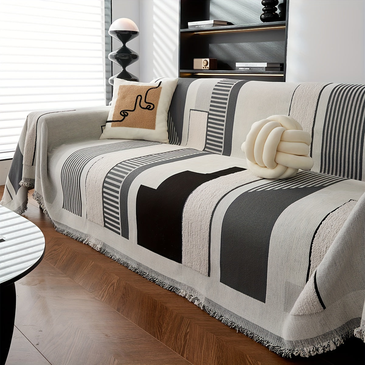 Чехол на диван из шерстяной вуали с бахромой, противоскользящий, всесезонный, для одного до четырех мест