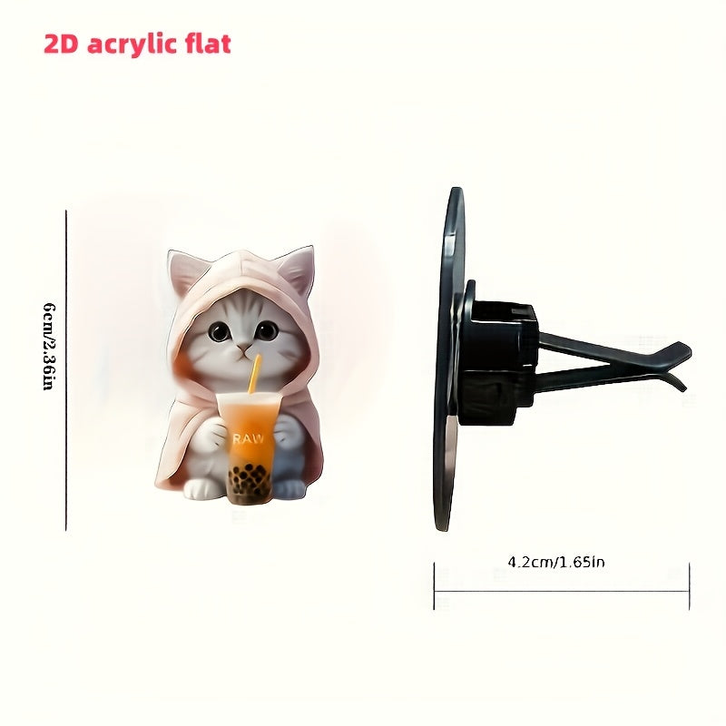 2D Acrylic Flat Cat Car Air Freshener Vent Clip Aromatherapy Diffuser Decoration