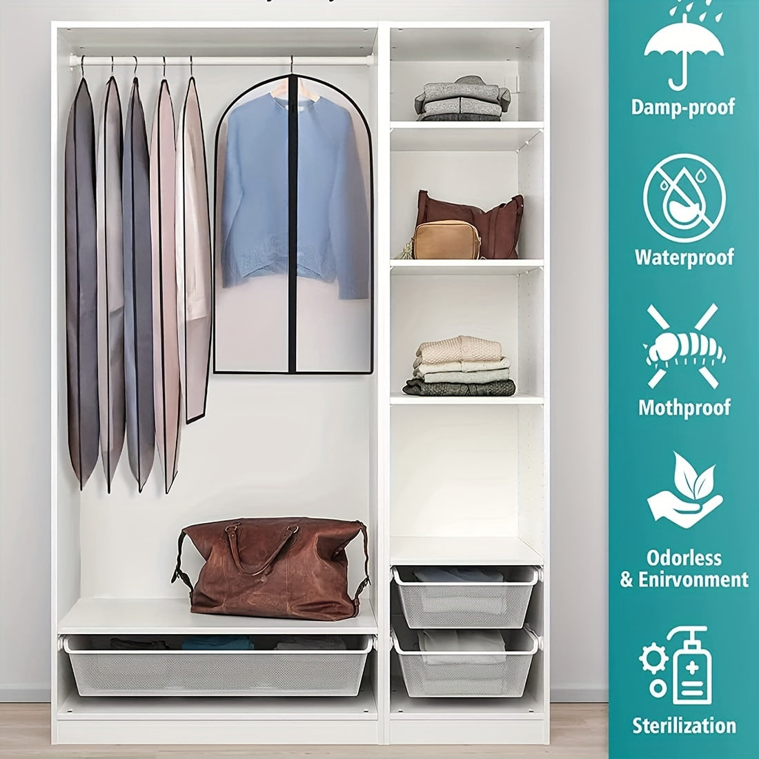 10 ta Shaffof Chang Qopqog'i Sumkalar Zipperlar bilan, Kiyimlarni Osish uchun, Kostyumlar, Kiyimlar va Palto saqlash uchun Ideal. Portativ Kiyim Sumkalari Changdan Himoya bilan, Yotoqxona, Kiyimlar, Garderob, Uy yoki Yotoqxona Tashkiliy uchun Mukammal.