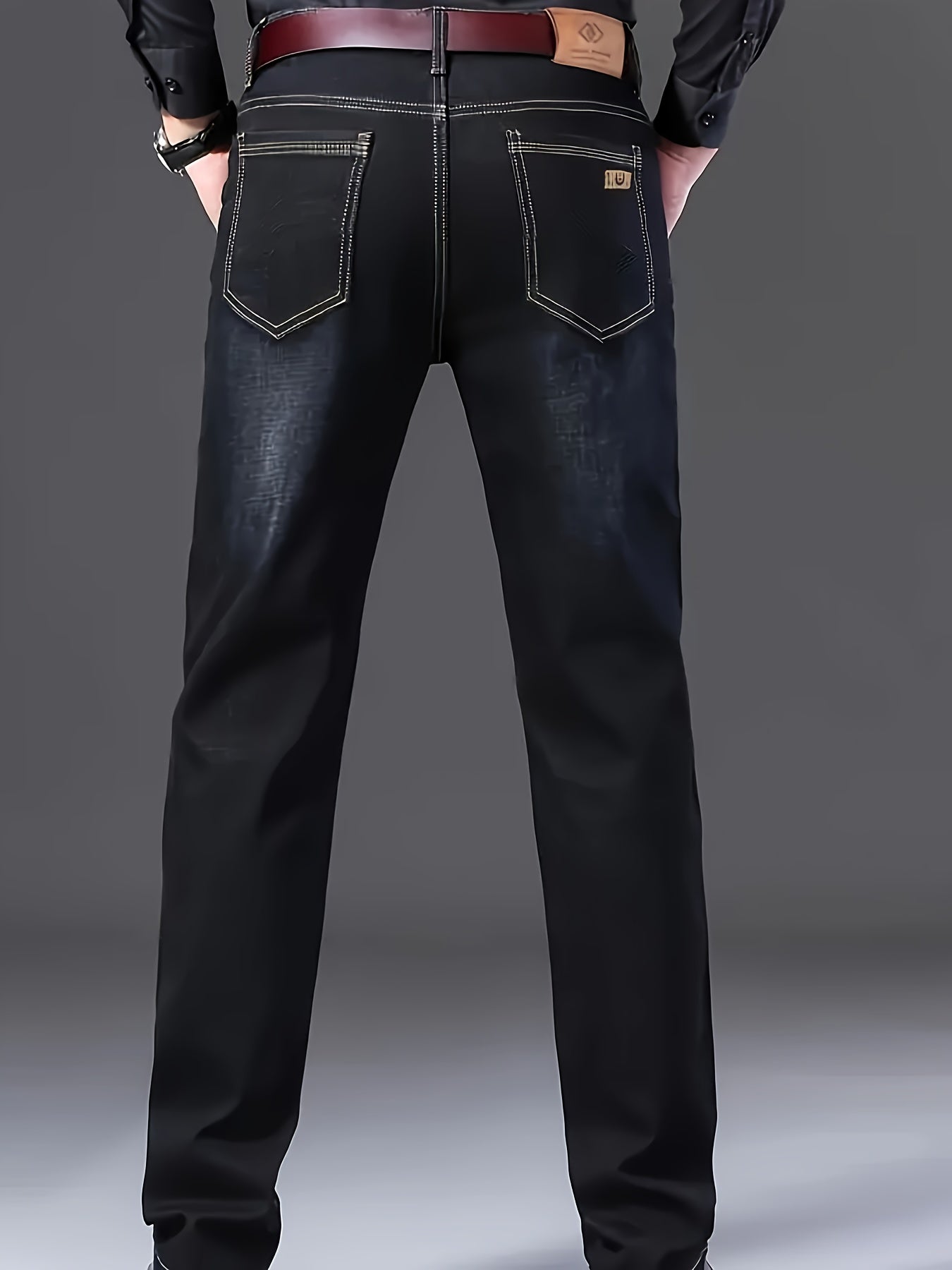 Men's Solid Denim Jeans Casual Cotton Blend Washed Pockets All-Season