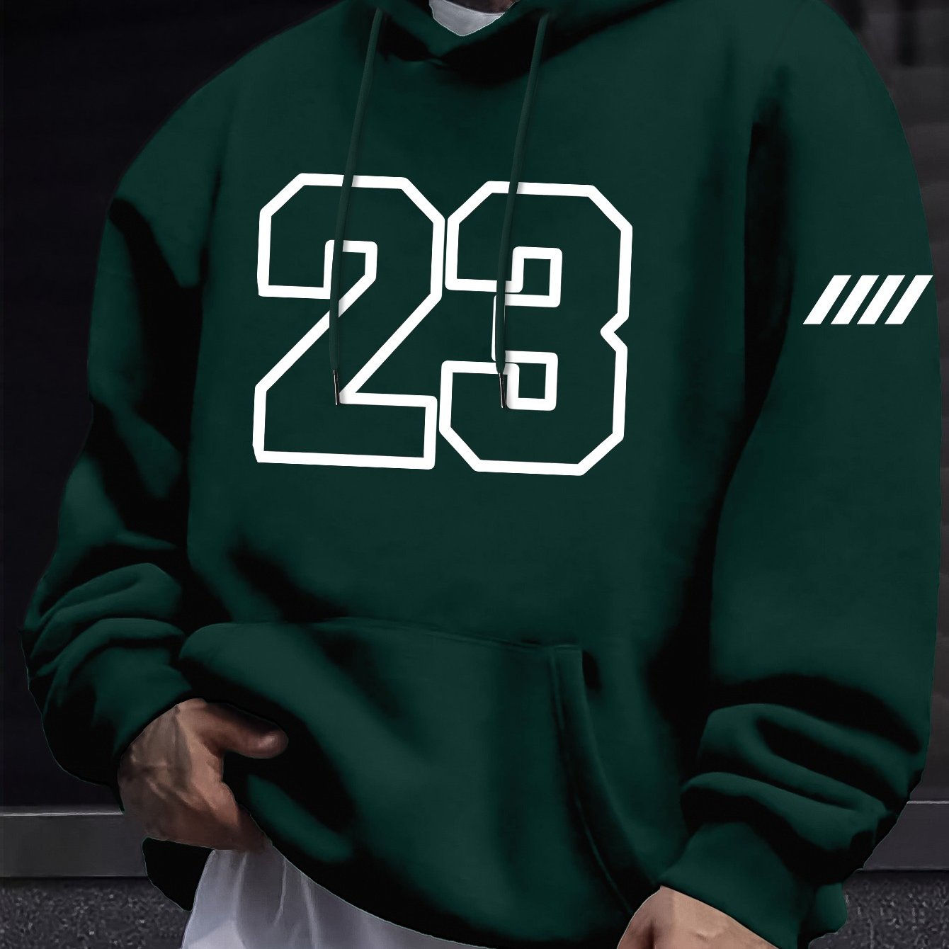 Men's Polyester Hoodie with Kangaroo Pocket, Casual Geometric Print for Fall and Winter