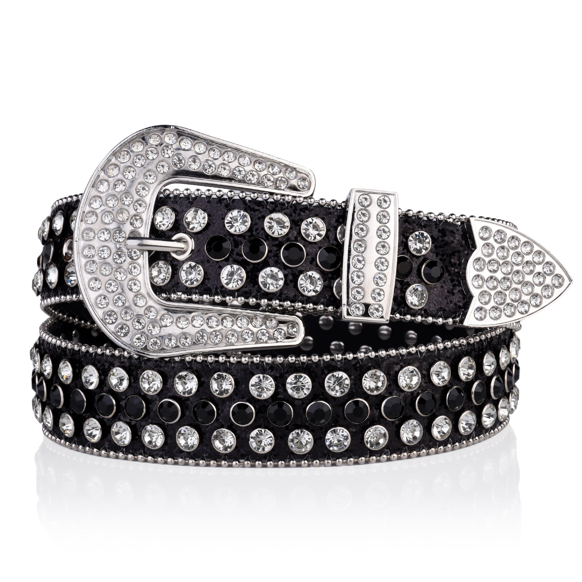 Women's Sparkling PU Leather Belt with Rhinestone Studs for Wedding and Valentine's Day