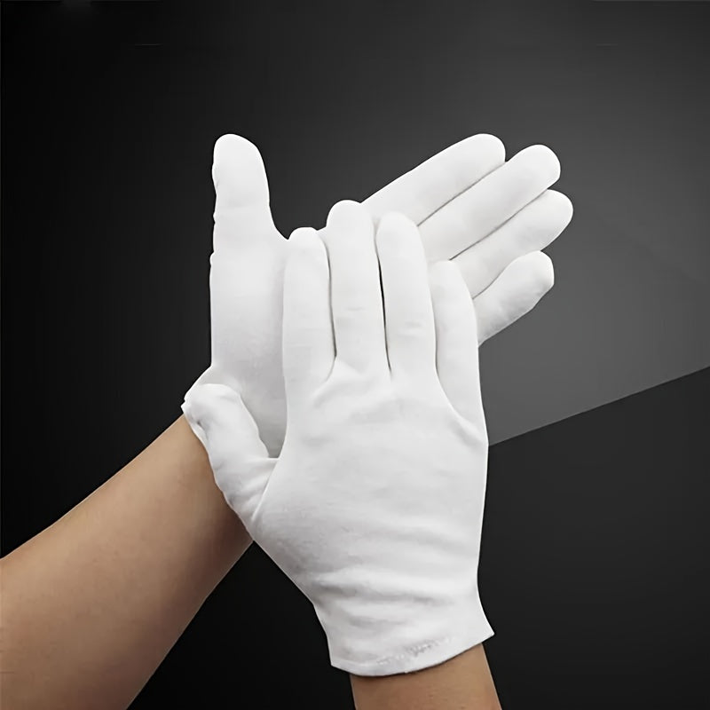 White Cotton Gloves 5 Pairs Breathable Stretchable for Cleaning Gardening Jewelry Spa