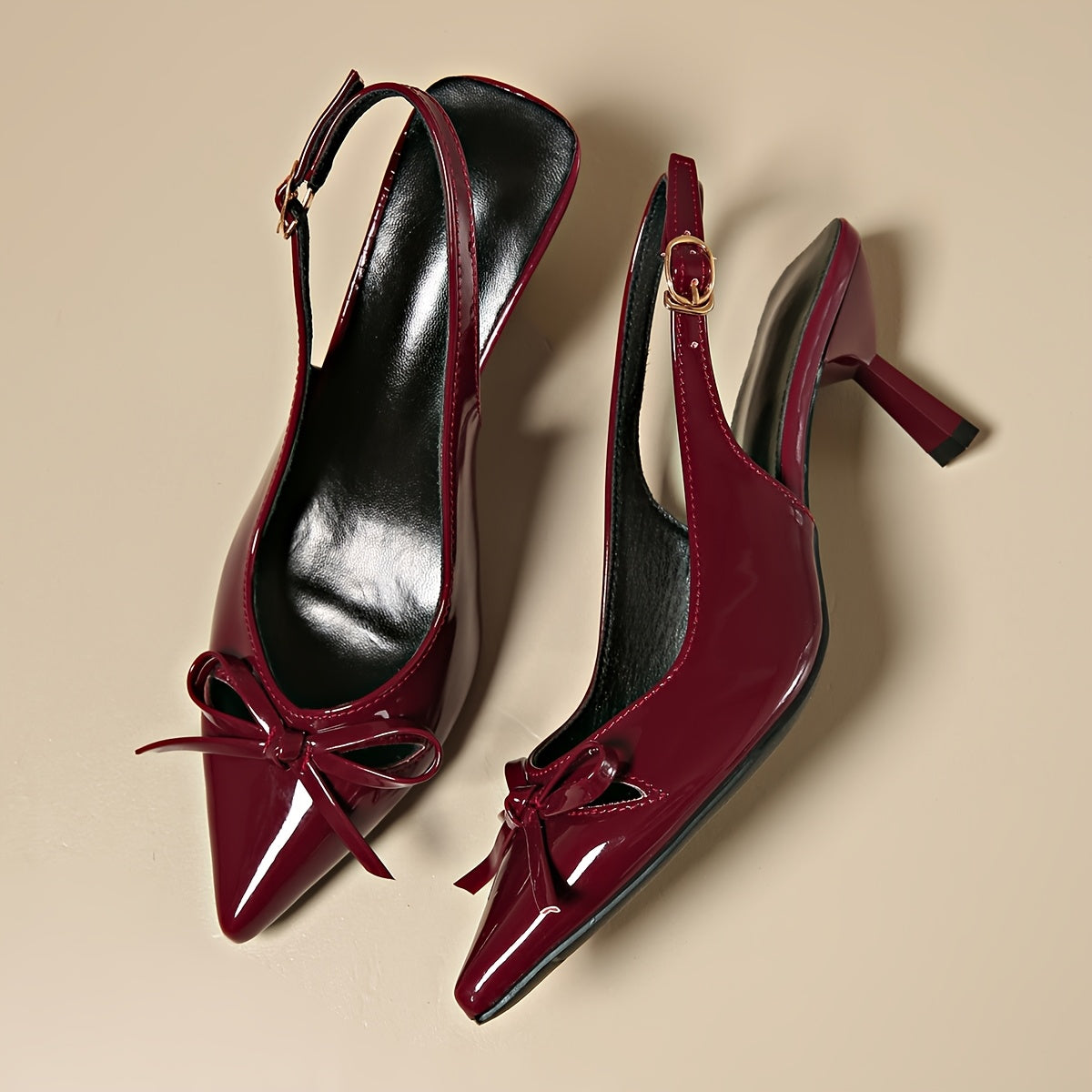 Women's Synthetic Pointed Toe Stiletto Heels with Bow Detail, Metallic Accents