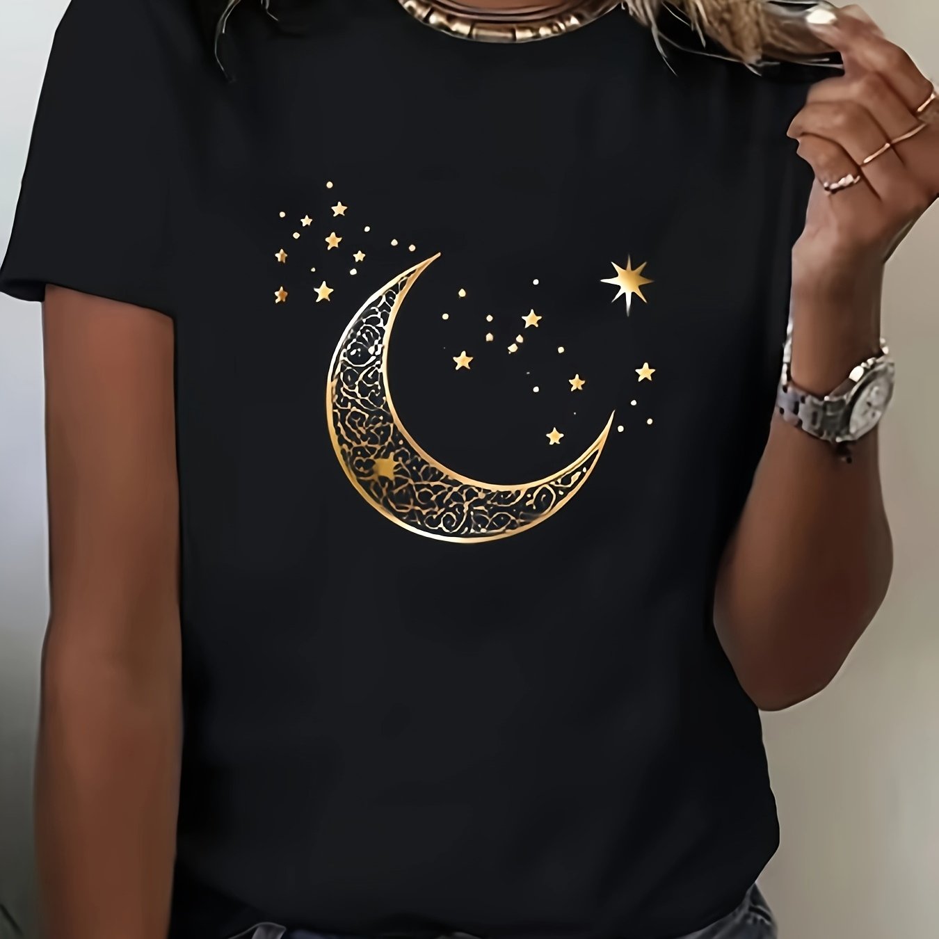 Women's Plus Size Black Short Sleeve T-Shirt Breathable Casual Wear