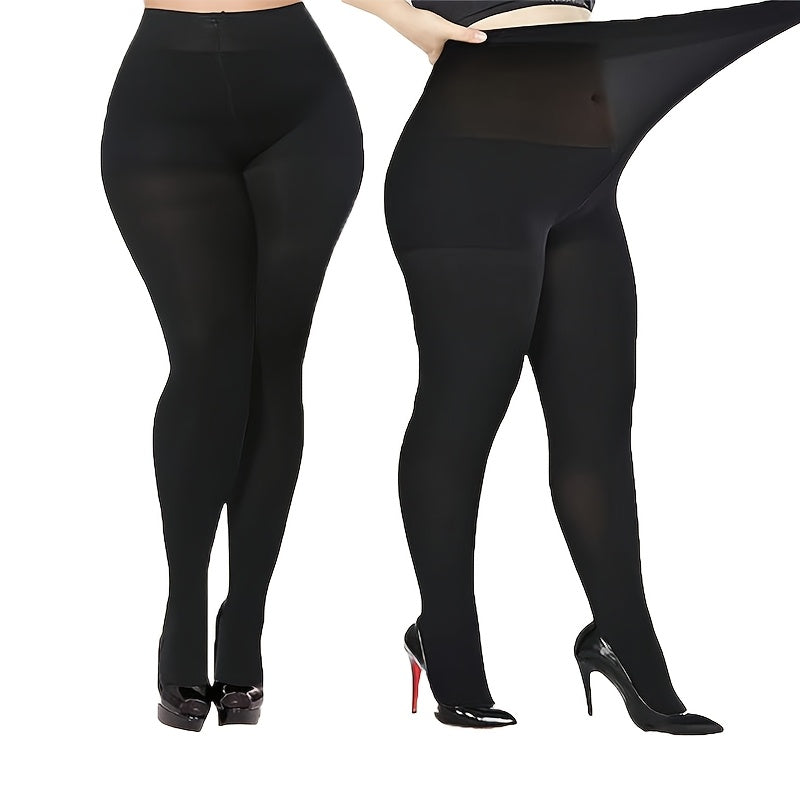 Medias de cintura alta elásticas para mujer talla grande en negro, leggings de nylon y spandex