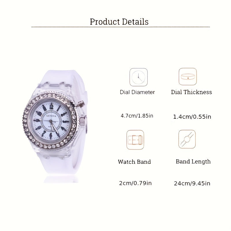 Glow-in-the-Dark Silicone Watch for Men Women Kids LED Time Display Casual Fashion Rhinestone Accents