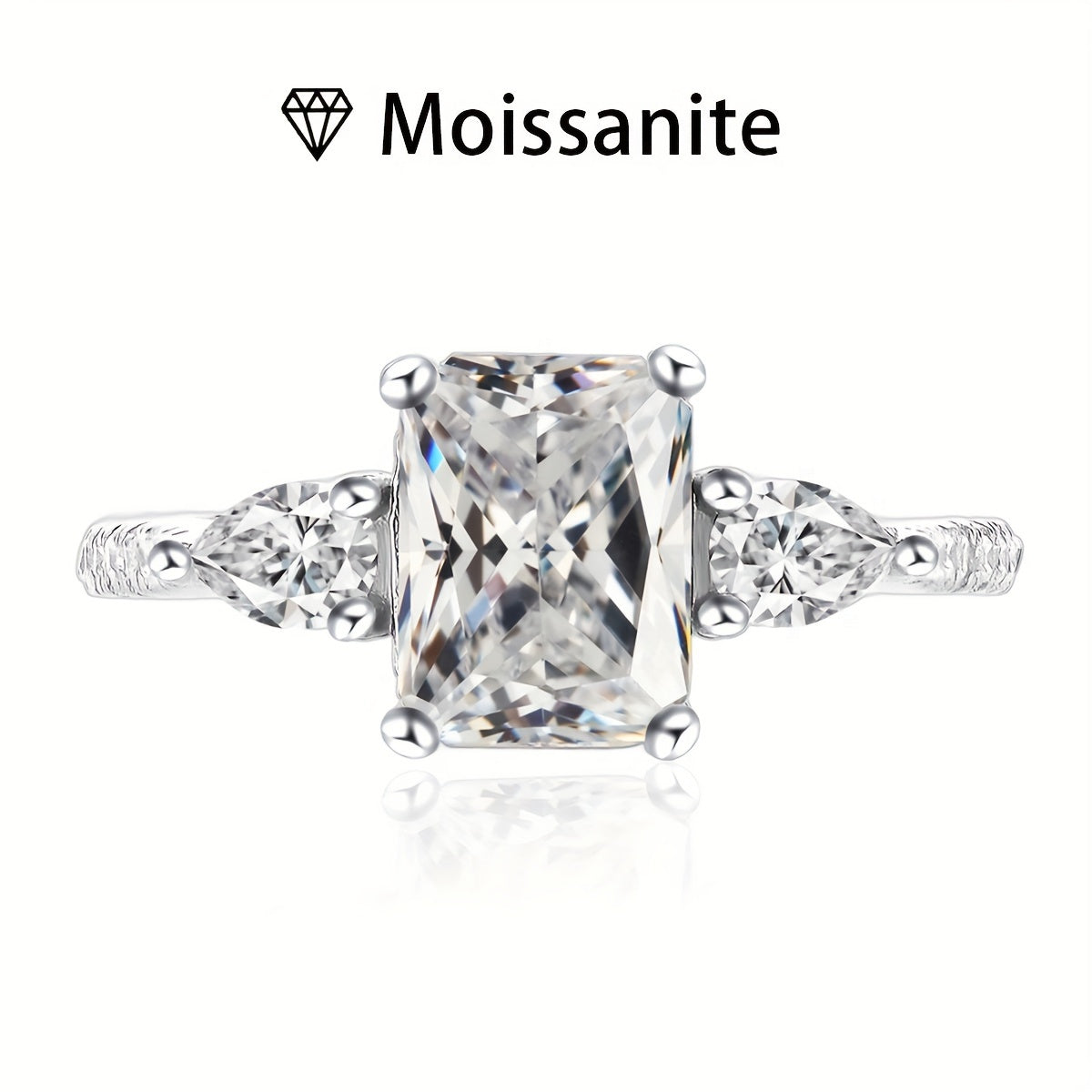 2ct Rectangular Moissanite Engagement Ring in S925 Silver with Pearlescent Edge for Weddings and Valentine's Day