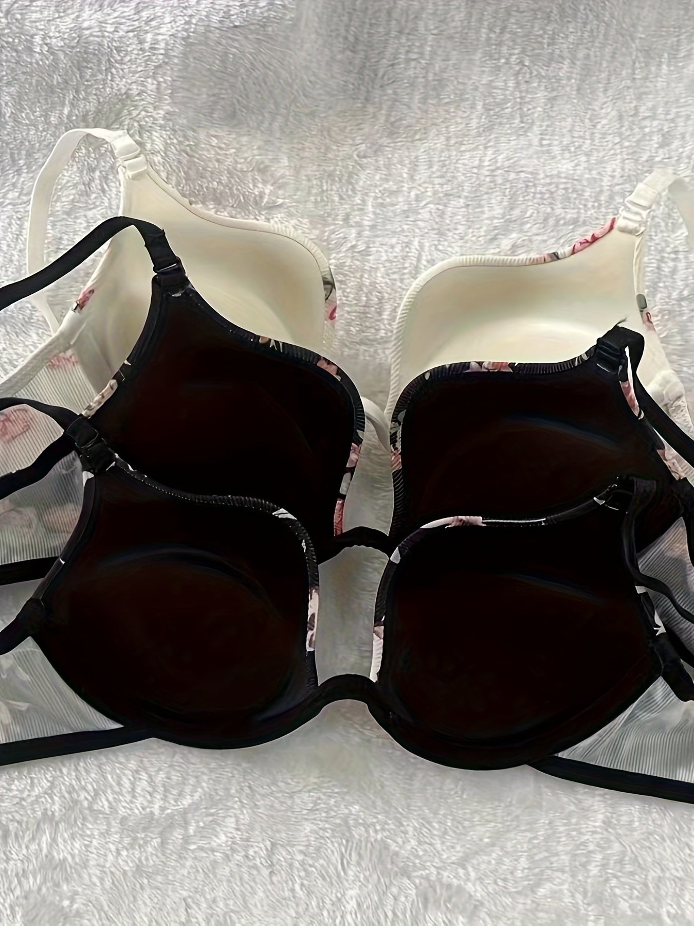 Three Pack Floral Lingerie Bras for Adults Polyester Elastane Knit Fabric U-Shape Scoop Non-Removable Padding Underwire