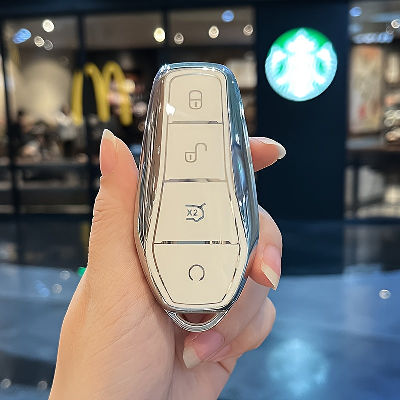 Car Key Cover TPU For EV Remote Control Durable with Woven Keychain Black