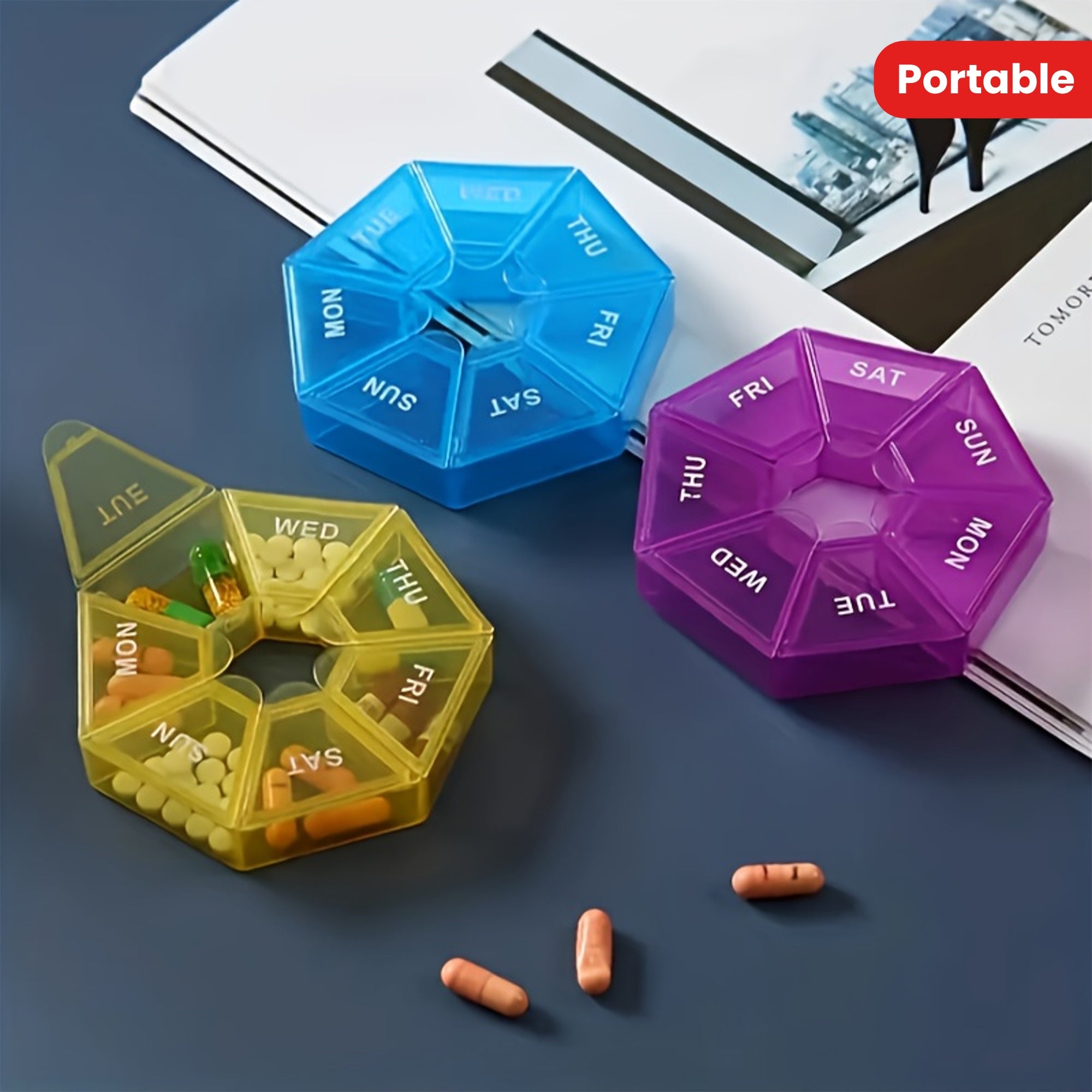 Unisex Portable Rainbow Pill Box 7-Grid Thickened Medication Organizer