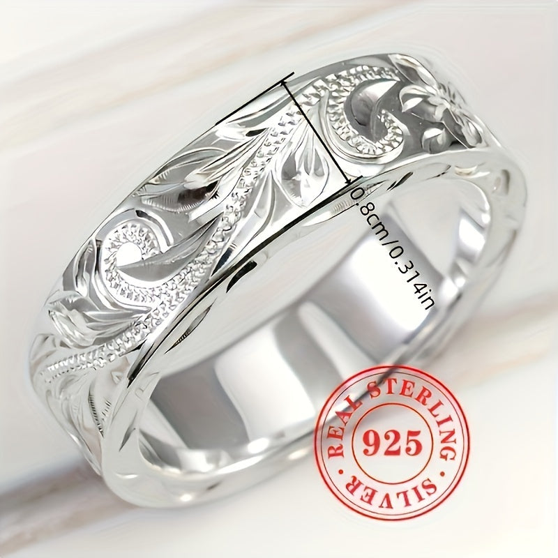 Sterling Silver Bohemian Leaf Flower Wide Face Ring for Women and Men