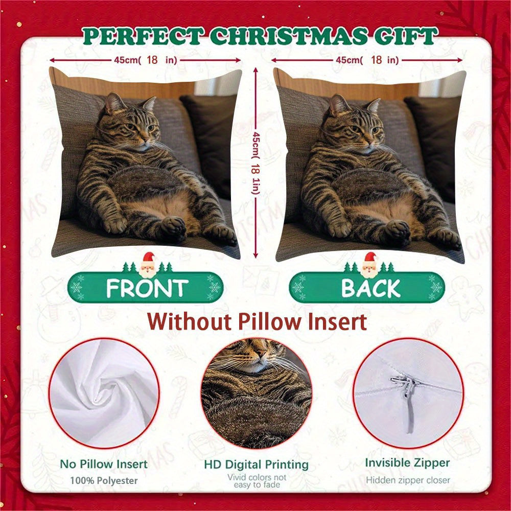 Double-Sided Cozy Fat Cat Throw Pillow Cover Soft Polyester Winter Decor Farmhouse Style for Couch and Car