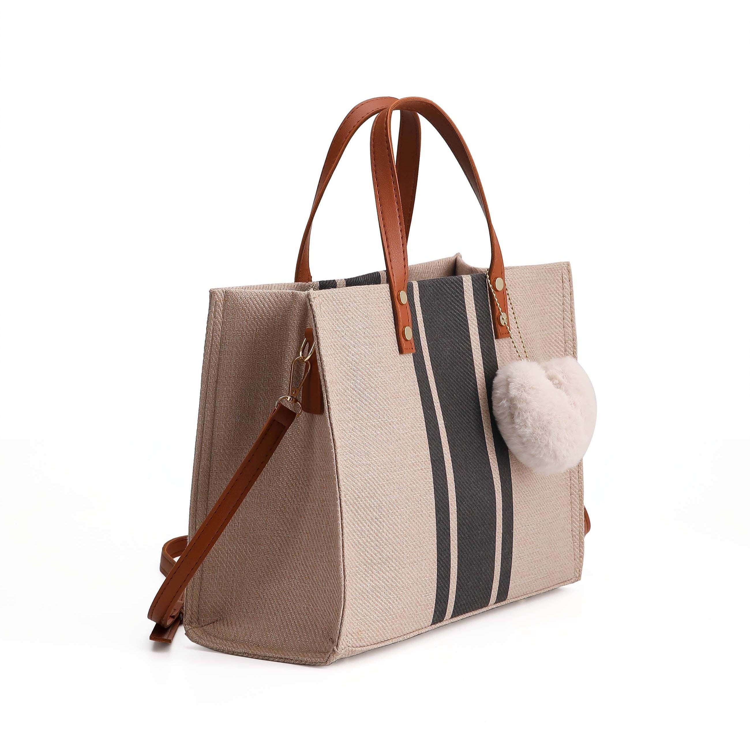 Women's Canvas Tote Bag Large Capacity Striped Polyester for Commuting