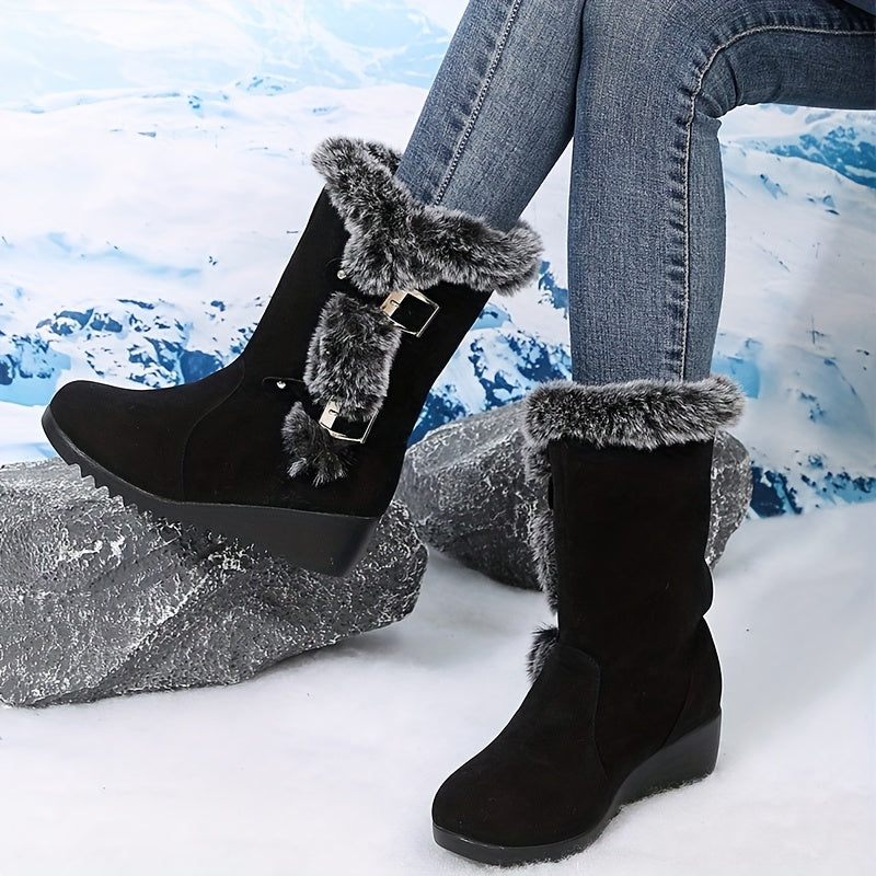 Women's Mid-Calf Leather Boots for Autumn Winter Casual Stylish