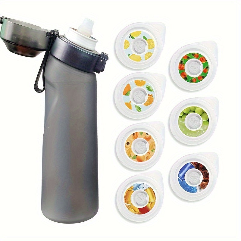Sports Water Bottle Set with 7 Fruity Scented Capsules, Straw, Transparent Colors
