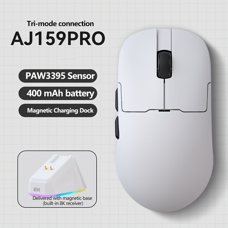 Gaming Mouse with 8KHz PAW3395 Sensor 26K DPI Ambidextrous Lightweight Wireless Wired